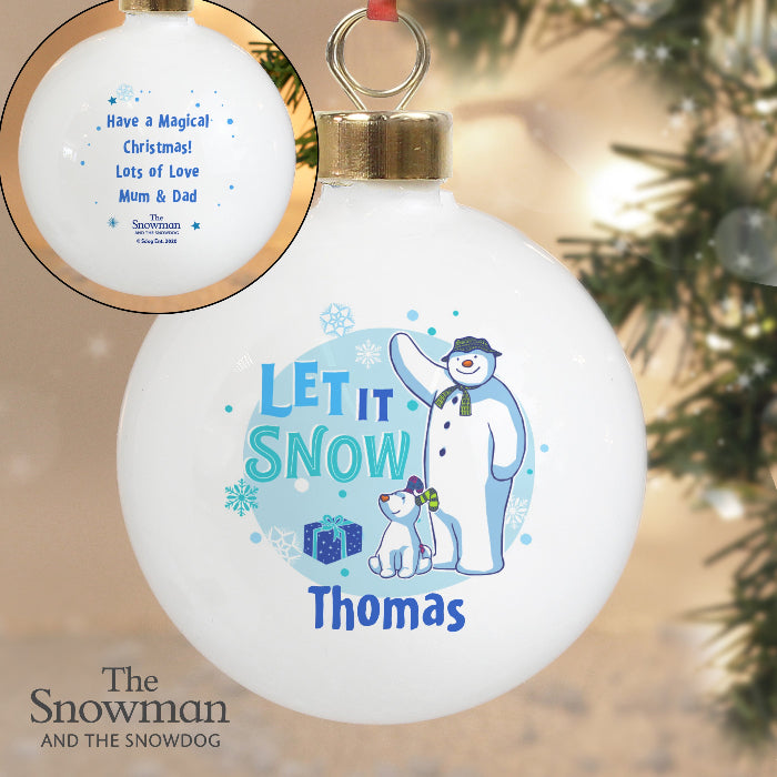 Personalised The Snowman & the Snowdog Let It Snow Christmas Bauble