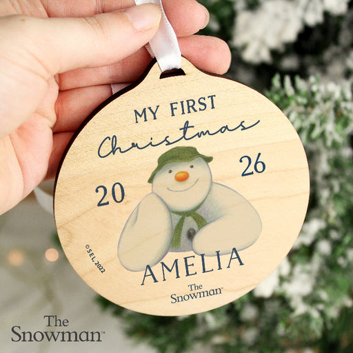 Personalised The Snowman Baby’s First Christmas 2026 Wooden Decoration