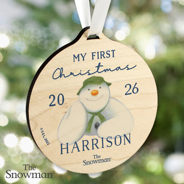 Personalised The Snowman Baby’s First Christmas 2026 Wooden Decoration
