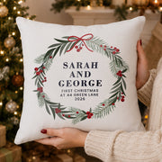 Personalised Green Christmas Wreath Cushion - Any Message