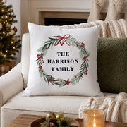 Personalised Green Christmas Wreath Cushion - Any Message
