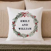 Personalised Green Christmas Wreath Cushion - Any Message