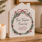 Personalised Green Christmas Wreath House Ornament - Any Message