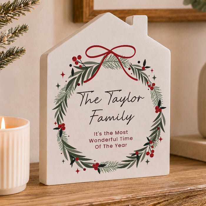 Personalised Green Christmas Wreath House Ornament - Any Message