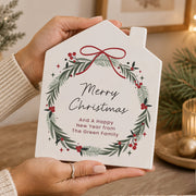 Personalised Green Christmas Wreath House Ornament - Any Message