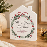 Personalised Green Christmas Wreath House Ornament - Any Message