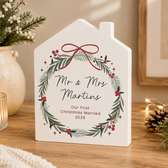 Personalised Green Christmas Wreath House Ornament - Any Message