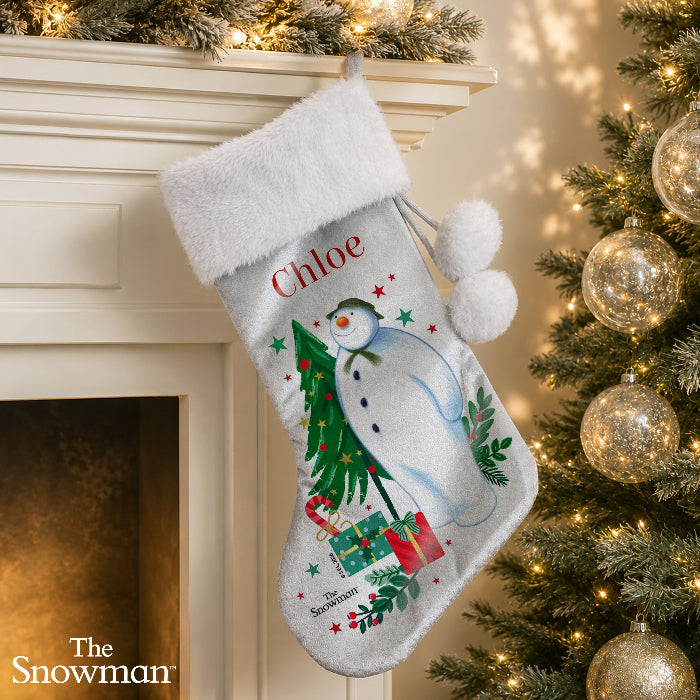 Personalised The Snowman Christmas Wishes Velvet Stocking