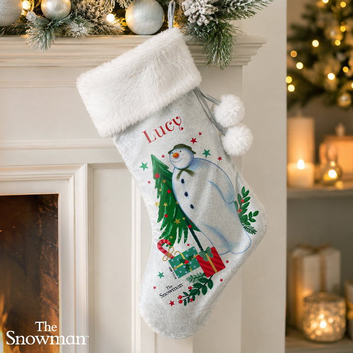 Personalised The Snowman Christmas Wishes Velvet Stocking