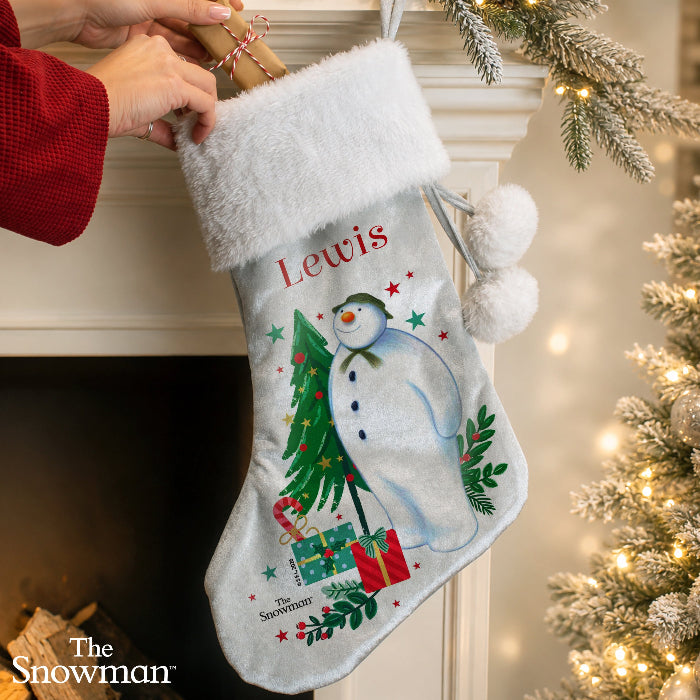 Personalised The Snowman Christmas Wishes Velvet Stocking