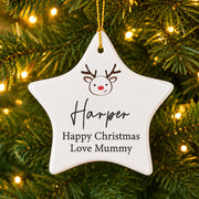 Personalised Reindeer Ceramic Star Christmas Decoration - Any Message