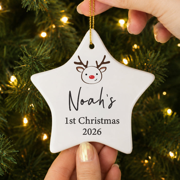 Personalised Baby’s First Christmas Reindeer Decoration - Any Message