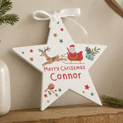 Personalised Santa & Reindeer Star Christmas Decoration - Any Message