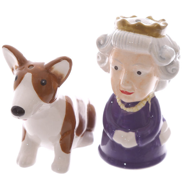 Queen and Corgi Ceramic Salt & Pepper Shakers Set