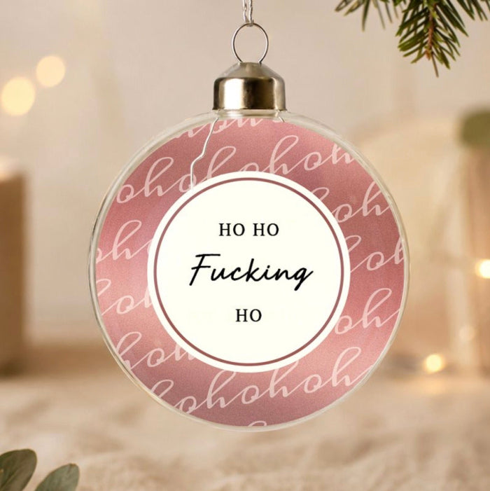 Rude Ho Ho Ho Glass Bauble Christmas Decoration - Any Message
