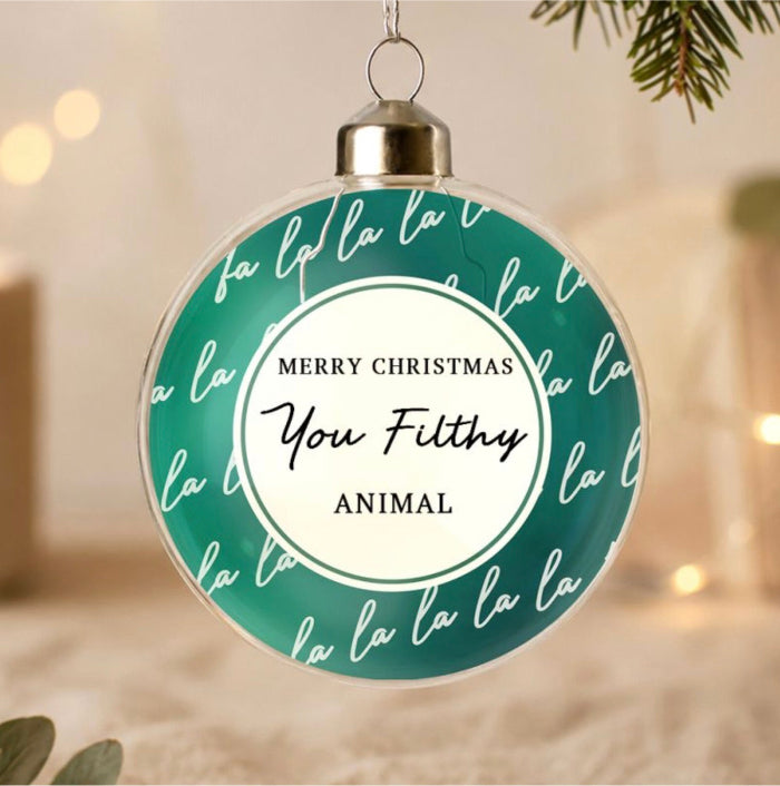 Rude Fa La La Glass Bauble Christmas Decoration - Any Message