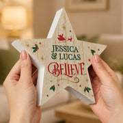 Personalised Believe Wooden Star Christmas Ornament