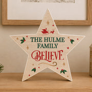 Personalised Believe Wooden Star Christmas Ornament