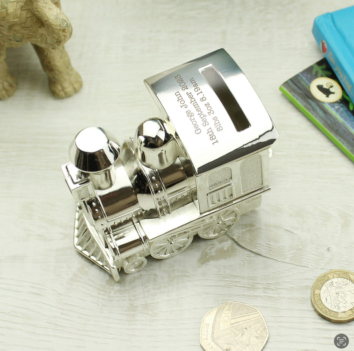 Personalised Silver Plated Train Money Box