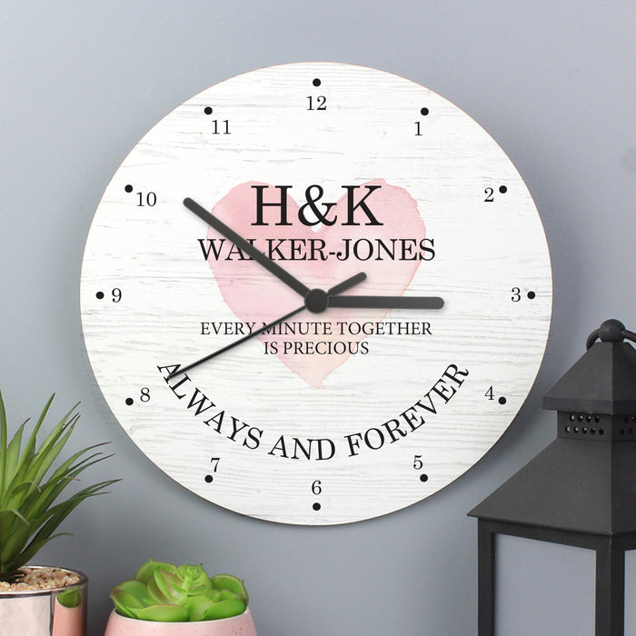 Personalised Couples Heart Wooden Clock