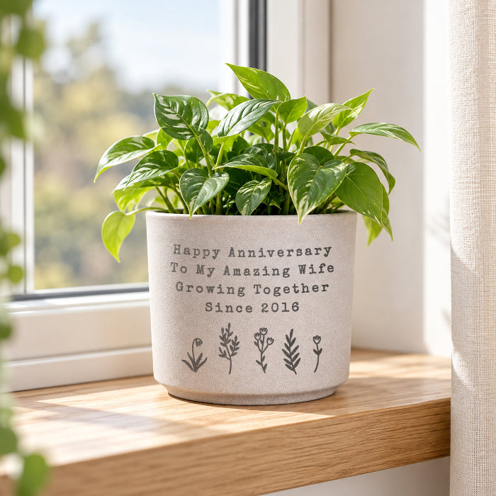 Personalised Floral Flecked Plant Pot - Any Message