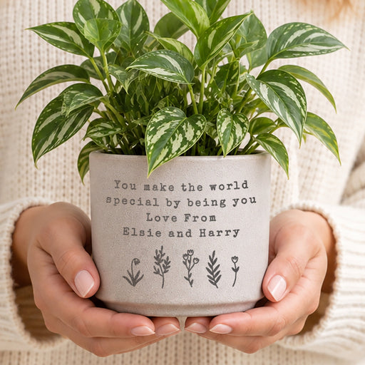 Personalised Floral Flecked Plant Pot - Any Message