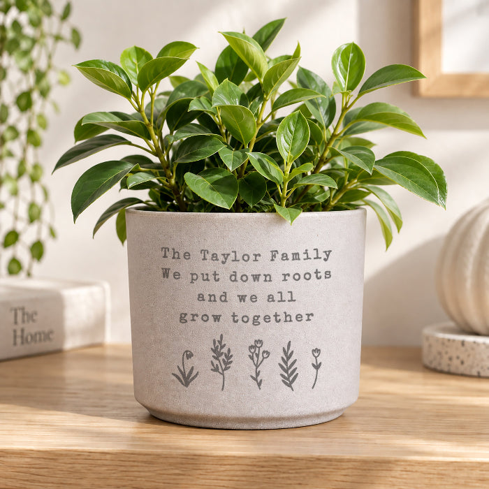 Personalised Floral Flecked Plant Pot - Any Message
