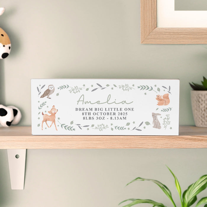 Personalised Woodland Animals Newborn Baby Wooden Ornament