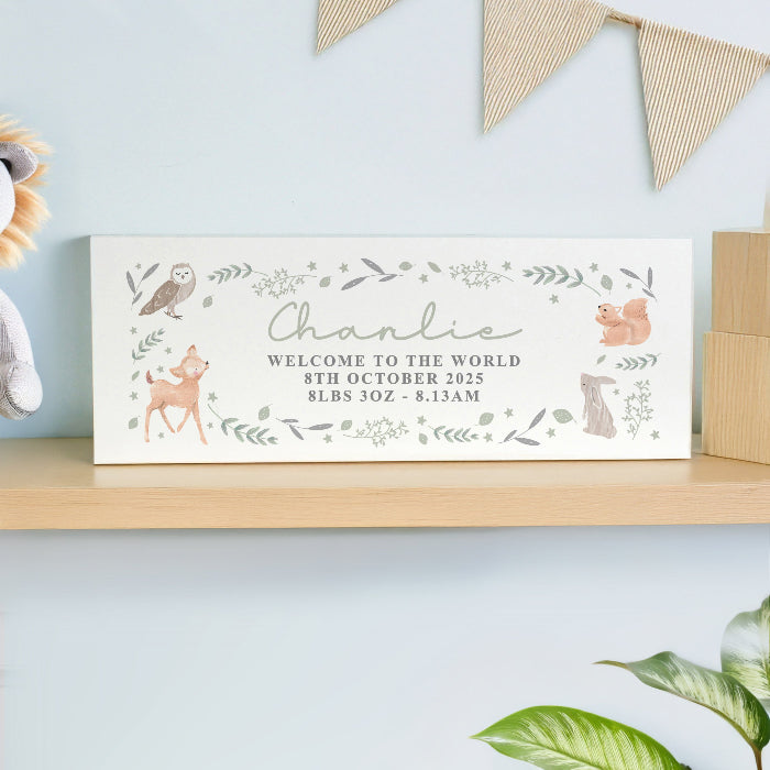 Personalised Woodland Animals Newborn Baby Wooden Ornament