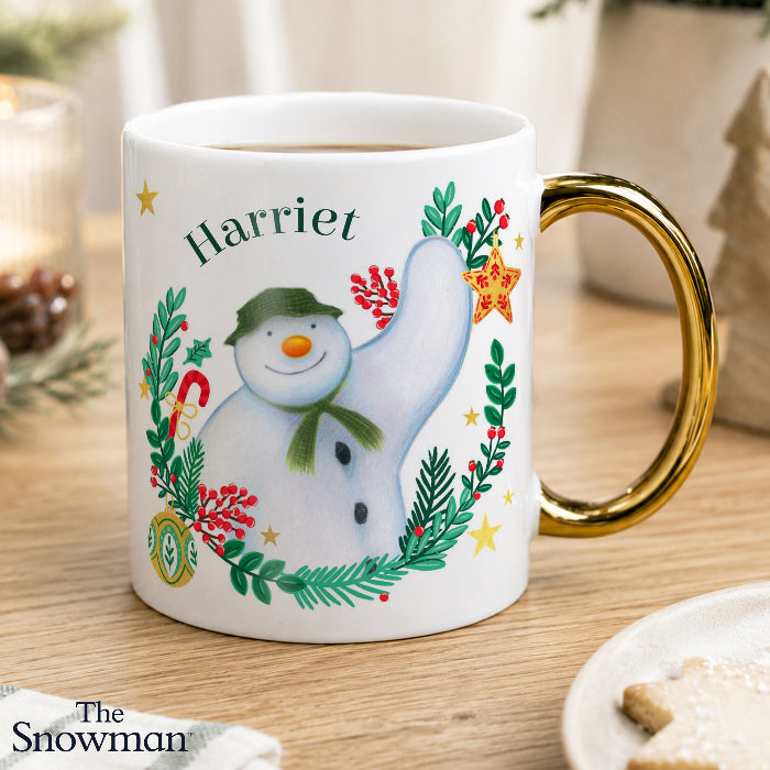 Personalised The Snowman Christmas Wishes Mug - Gold Handle