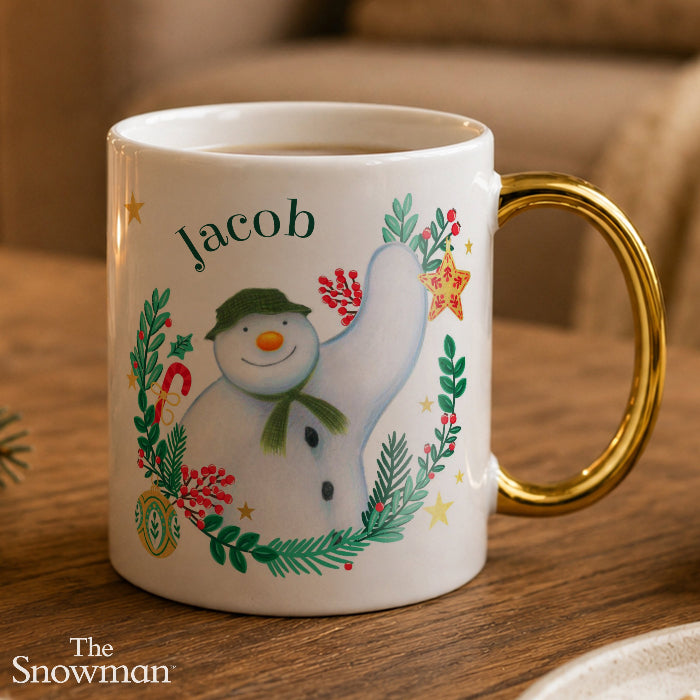 Personalised The Snowman Christmas Wishes Mug - Gold Handle