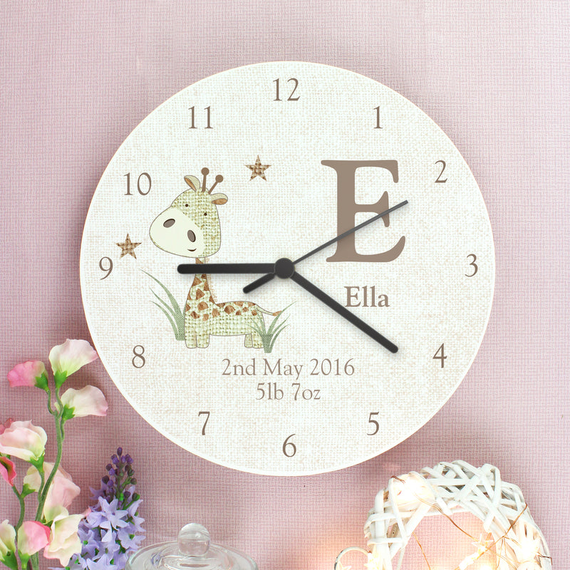 Personalised Hessian Giraffe Shabby Chic Large Wooden Clock