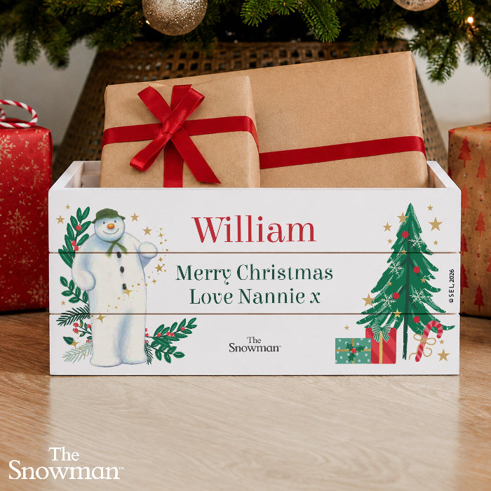 Personalised The Snowman Christmas Eve Wooden Crate Box - Christmas Wishes