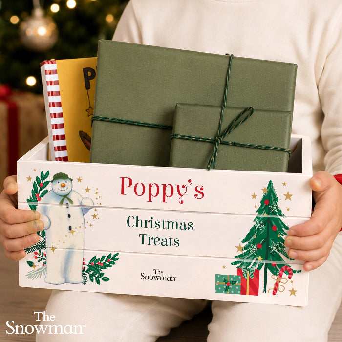 Personalised The Snowman Christmas Eve Wooden Crate Box - Christmas Wishes