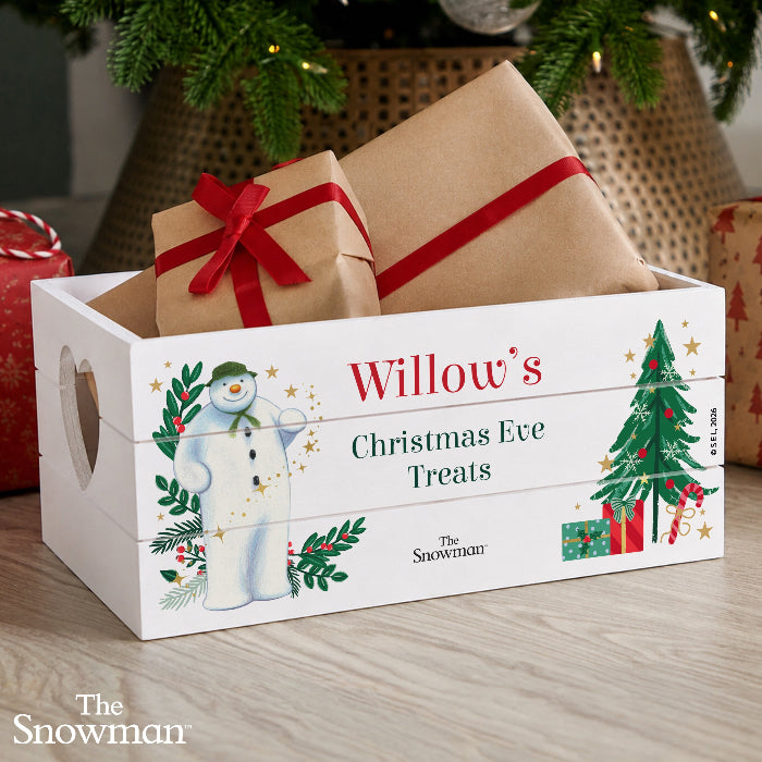 Personalised The Snowman Christmas Eve Wooden Crate Box - Christmas Wishes