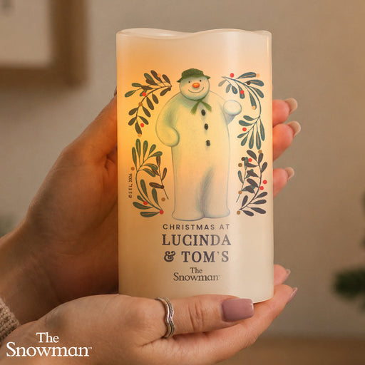 Personalised The Snowman Botanical Christmas LED Candle