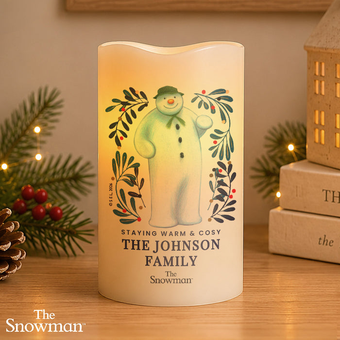 Personalised The Snowman Botanical Christmas LED Candle