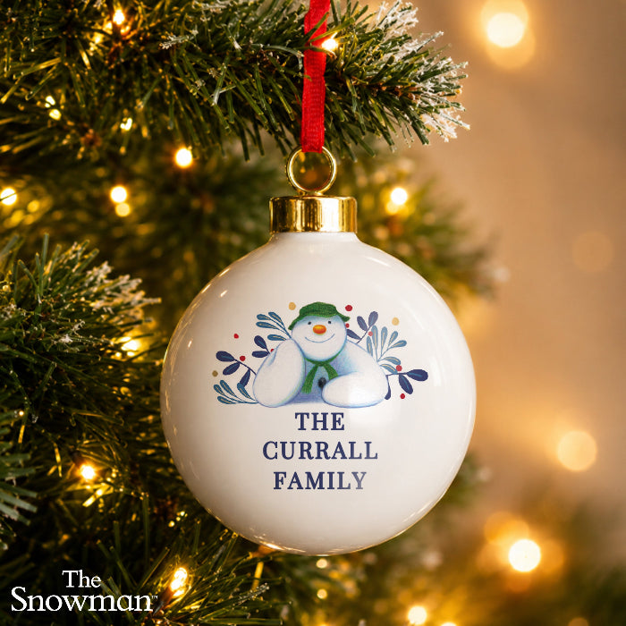 Personalised The Snowman Botanical Christmas Bauble Decoration 