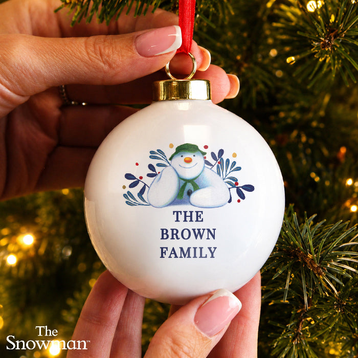 Personalised The Snowman Botanical Christmas Bauble Decoration 