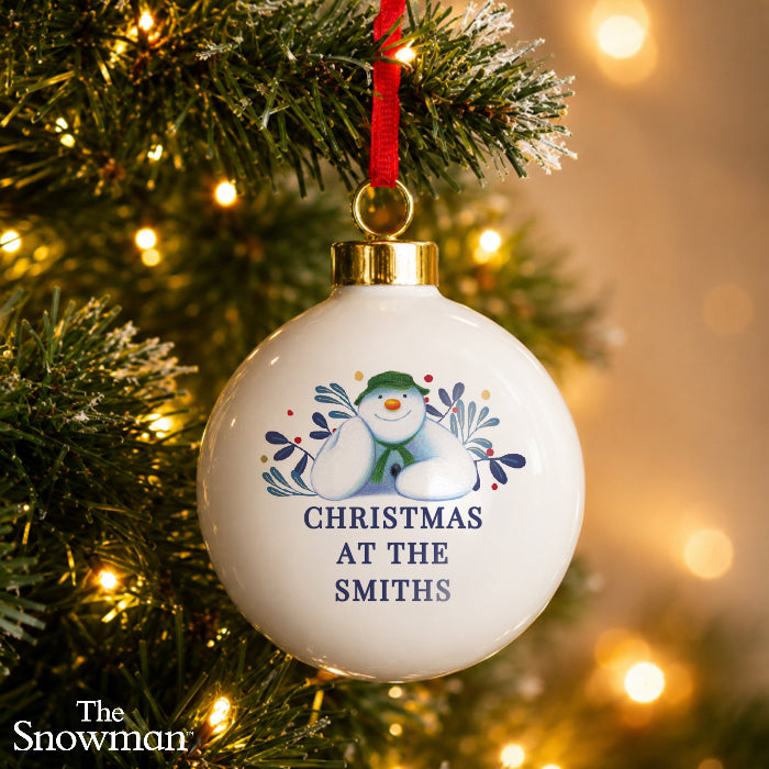 Personalised The Snowman Botanical Christmas Bauble Decoration 