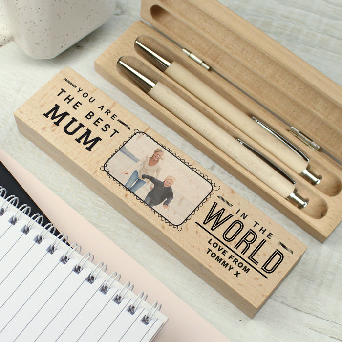 Personalised Best In The World Photo Upload Wooden Pen and Pencil Box Set