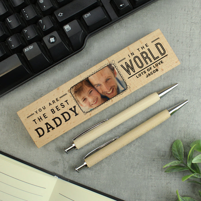 Personalised Best In The World Photo Upload Wooden Pen and Pencil Box Set