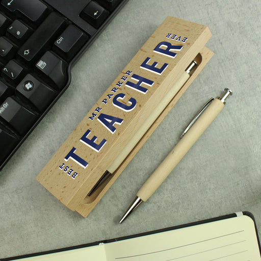 Personalised Best Teacher Wooden Pen and Pencil Box Set
