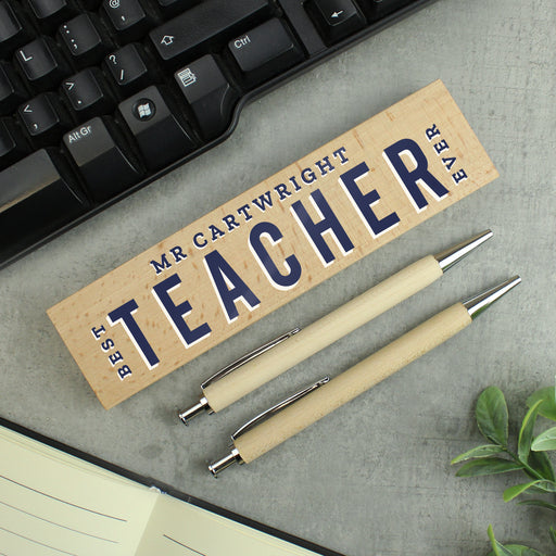 Personalised Best Teacher Wooden Pen and Pencil Box Set