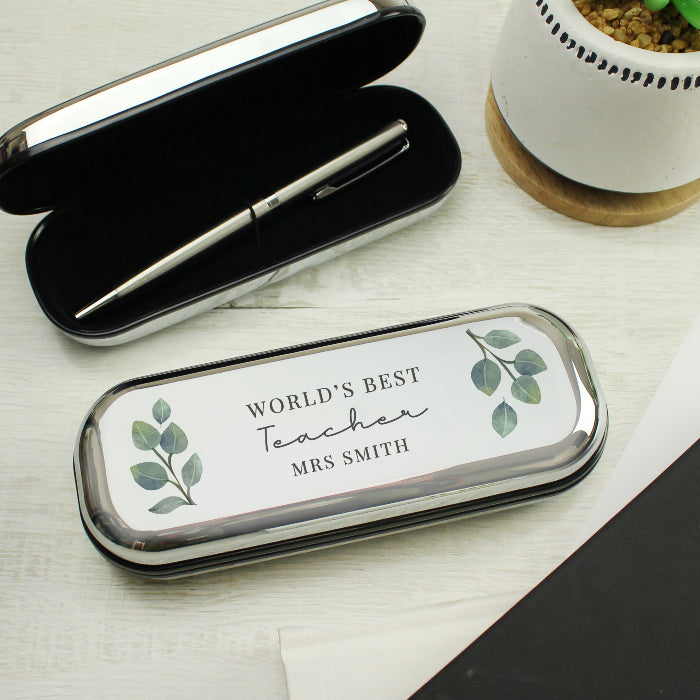 Personalised Botanical Teacher Pen and Box Gift Set