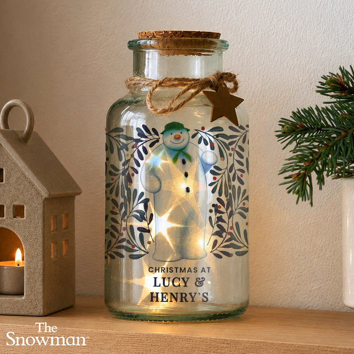 Personalised The Snowman Botanical Christmas LED Jar