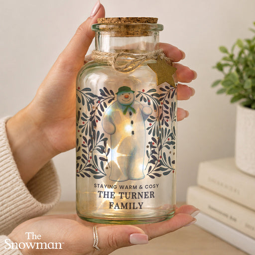 Personalised The Snowman Botanical Christmas LED Jar