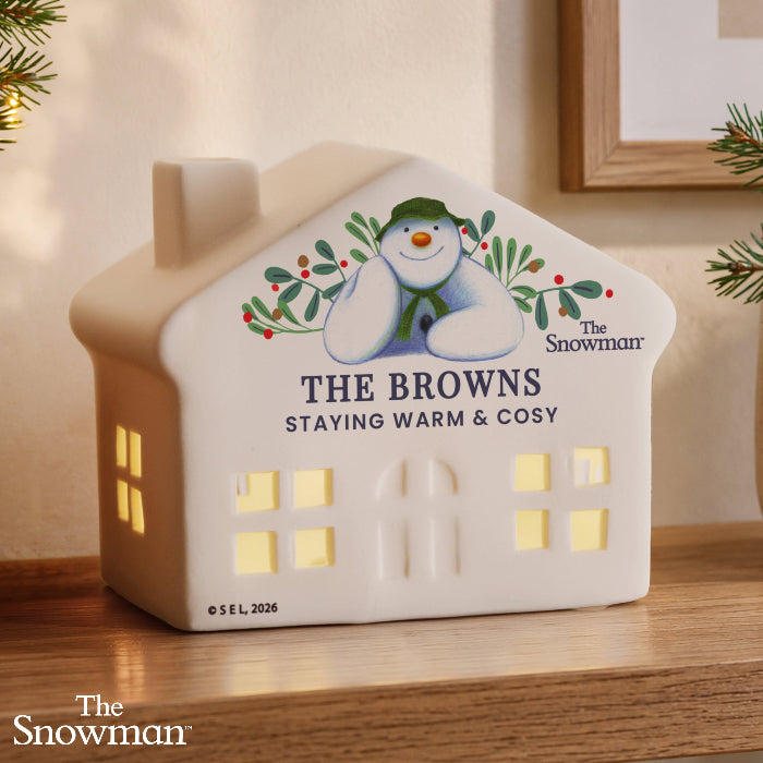 Personalised The Snowman Botanical Christmas LED House Ornament 