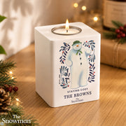 Personalised The Snowman Botanical Christmas Wooden Tealight Holder