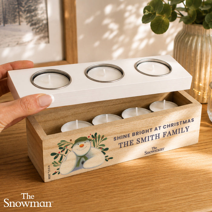 Personalised The Snowman Botanical Triple Tealight Candle Holder